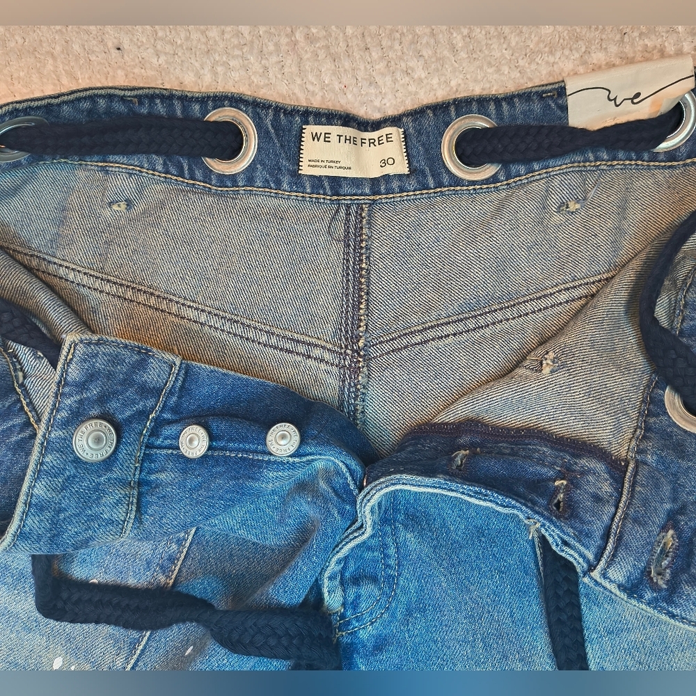 Free People Blue Distressed Denim Jean Shorts with Rope Tie - Picture 6 of 8